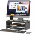 Advwin Monitor Stand Riser with 2 Tiers Storage Shelves Multifunctional Desktop Organizer Rack Black