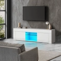 Oikiture TV Cabinet Entertainment Unit Stand RGB LED Gloss Furniture White 130cm