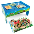 Costway 80 Pcs Wood Train Set Table Model Railway Track Toy Kids Pretend Play Set Multi-color