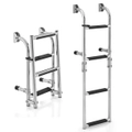 Costway Folding Step Boat Ladder Stainless Steel Ladder w/PVC Steps/Floor Adaptor/Wall Support Tube