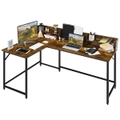 Costway L-shaped Computer Desk Industrial Gaming Table Steel Frame 2 Shelves Home Office Workstation