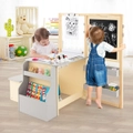 Costway 3IN1 Kids Painting Table Bench Set Double-Sided Art Easel Storage Bookshelf w/Cup Holders & Metal Clips Grey