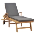 Sun Lounger Recliner Chaise Garden Patio Furniture Chair Sunbed Wood W/ Cushion