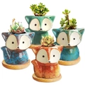 4 Pack Fox Shape Flower Pot Succulent Plant Pots, Mini 3.5in Cartoon Ceramic Flower Pot