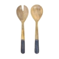2pc Urban Ripple 30cm Mango Wood Spoon/Spork Salad Servers Kitchen Utensil Blue