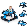 4-In-1 Foldable Baby Walker Stroller Toddler Push Car Adjustable Ride On Toys Activity Center Music Box & Wheels Kids Gift, Blue