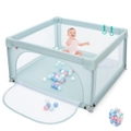 Costway Baby Playpen Toddlers Play Pens Infants Safety Activity Center w/4 Pull Rings Blue