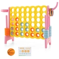 Costway Giant Connect 4 In A Row Jumbo 4-To-Score Game Set Kids Fun Play Toy w/Basketball Hoop & Toss Ring,Pink