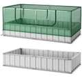 Costway Greenhouse Raised Garden Flower Bed Metal Planter Box Kit w/Large Roll-up Window, Herbs, Vegetables, Fruits