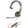 Poly Blackwire BW3310 Wired Over-the-head Mono Headset - Black - Monaural - Ear-cup - 32 Ohm - 20 Hz to 20 kHz - 216.4 cm Cable - Noise Cancelling -