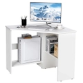 Costway Corner Desk Triangle Computer Writing Table Home Office Desk Storage Shelf Work Study Workstation, White