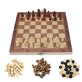 3-in-1 Large Folding Wooden Chessboard Checkers Gaming Set