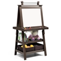 Costway Kids Art Easel Children Painting Easel Whiteboard Blackboard Stand w/Paper/2 Cups/Storage Boxes Brown
