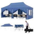 Costway Gazebo 3��6m Pop up Marquee UPF50+ Wedding Party Tent Side Wall Outdoor Camping Canopy Carport w/Carrying Bag Blue