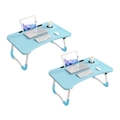SOGA 2X Blue Portable Bed Table Adjustable Foldable Bed Sofa Study Table Laptop Mini Desk with Notebook Stand Cup Slot Home Decor LUZ-BedTableH303X2