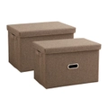 SOGA 2X Coffee Large Foldable Canvas Storage Box Cube Clothes Basket Organiser Home Decorative Box LUZ-SBox011X2