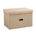 SOGA Beige Large Foldable Canvas Storage Box Cube Clothes Basket Organiser Home Decorative Box LUZ-SBox007