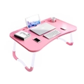 SOGA Pink Portable Bed Table Adjustable Folding Mini Desk Notebook Stand Card Slot Holder with Cup-Holder Home Decor LUZ-BedTableH302