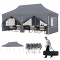 Costway Gazebo 3×6m Pop up Marquee UPF50+ Wedding Party Tent Side Wall Outdoor Camping Canopy Carport w/Carrying Bag Grey