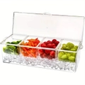 3 x ACRYLIC CHILLED 4 SECTION SERVING ICE BOX w/ FLIP LID Salad Fruit Condiments Fruit Mixing Decor Parties Events Catering Lightweight Indoor Outdoor