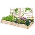 Costway Wood Raised Garden Bed Outdoor Planter Box w/2 Flower Pot & 3 Trellis 2.2x1.1x1.1m