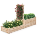 Costway 2-tier Wooden Raised Garden Bed Elevated Planter Box w/Trellis & Open-ended Bottom Vegetables, Flowers, Herbs, Fruits