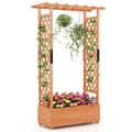 Costway Raised Garden Bed Wooedn Planter Box Container w/ Arch Trellis/Hanging Roof/Drainage Holes Vine Climbing Plant Flower Pot