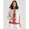 KATIES - Womens Jacket - Linen Blend Button Front Bomber Jacket