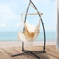 Gardeon Hammock Chair with Steel Stand Hanging Outdoor Tassel Cream