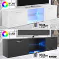 Entertainment Unit RGB LED TV Stand Cabinet Wooden Modern Glass Shelf 2 Doors 160CM