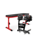 Powertrain 48KG Adjustable Dumbbell Set (Red) & Stand with Height-Variable Bench
