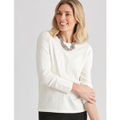 Noni B - Womens Jumper - Regular Winter Sweater - White Pullover Diamond Design - Knitwear - Long Sleeve - Ivory - Crew Neck - Casual Work Clothing