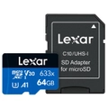 Lexar 633x MicroSD Memory Card w Adaptor - 64GB
