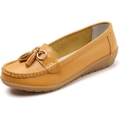 Women Loafers Leather Rubber Sole Slip On Walking Flats Casual Moccasin Boat Shoes