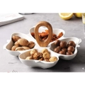Apple Shaped Ceramic Divided Plate Fruit Platter with Bamboo Stand 10 inch