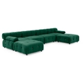 Foret 6 Seater Sofa Modular Arm Ottoman Tufted Velvet Lounge Couch Chaise Green