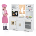 Costway Kids Kitchen Playset Wooden Cooking Pretend Toy Set Children Gift Home w/Oven & Full Cooking Accessories White