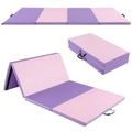Costway Gymnastics Mat 4-Panel Folding Floor Exercise Yoga Tumbling Mat w/Carry Strap 4-Sided Hook & Loop Fasteners High-Density