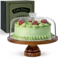 Acacia Wood Cake Stand with Dome Lid and Acrylic Dome - Footed