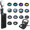 Godefa Phone Camera Lens Kit, 14 in 1 Lenses with Selfie Ring Light for iPhone Xs, Xr,8 7 6s Plus, Samsung and other Andriod Smartphone, Universal Cli