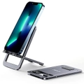 JSAUX Cell Phone Stand, Foldable Aluminum Adjustable Phone Holder for Desk Portable Travel Holder Office Desk Accessories Compatible for iPhone 14 13 12 11 Pro Max X Xr Samsung S22 S21 A53 Grey