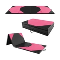 Costway Gymnastics Mat 4-Panel Folding PU Exercise Yoga Tumbling Mat w/Handles 4-Sided Hook & Loop Fasteners High-Density Pink