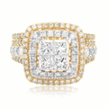 New York 14ct Yellow Gold Princess & Round Brilliant Cut 3 Carat tw of Diamonds 2 Ring Set
