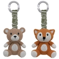 2PK Living Textiles 25cm Cotton Knit Bear & Fox Stroller Hanging Toy Accessory