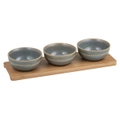 4pc Ladelle Cameo Stoneware/Bamboo Bowl & Tray Set Food Snack/Dip Server Sage