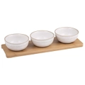 4pc Ladelle Cameo Stoneware/Bamboo Bowl & Tray Set Food Snack/Dip Server Ivory