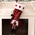 Hanging Feet Faceless Doll Christmas Socks Christmas Decoration Gift Bag (Red And Black Grid)