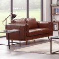 York 2 Seat PU Leather Sofa w/ Wooden Legs in Brown