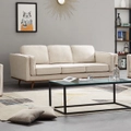 York 3 Seat Linen Fabric Sofa w Wooden Legs - Beige