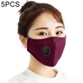 5 PCS Washable Replaceable PM2.5 Face Mask with Filter Breath-Valve - Dark Red